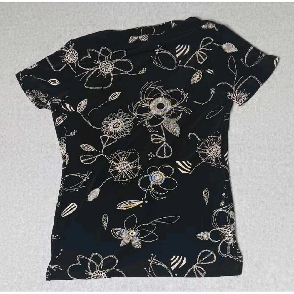 Coldwater Creek Short Sleeve Blouse Womens Size Small Black White Line Flower... - Picture 11 of 11